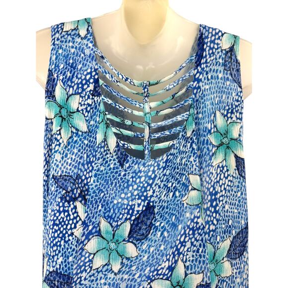 Vintage 1990's pure rayon DRESSBARN blue floral dress with crisscross back - Picture 2 of 8